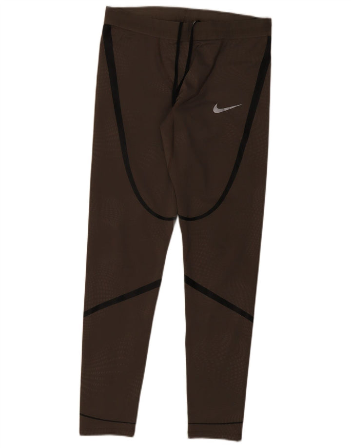 Nike Damen Dri Fit Leggings UK 12 Mittelbraun gestreift Polyester