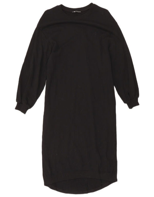 Zara Damen Langarm-Pulloverkleid UK 10 Small Schwarz Baumwolle