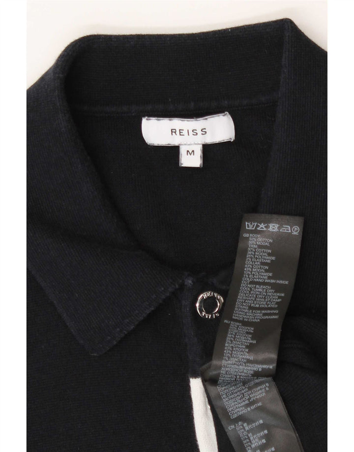 Reiss Herren-Poloshirt aus mittelblauer, marineblauer Colourblock-Baumwolle