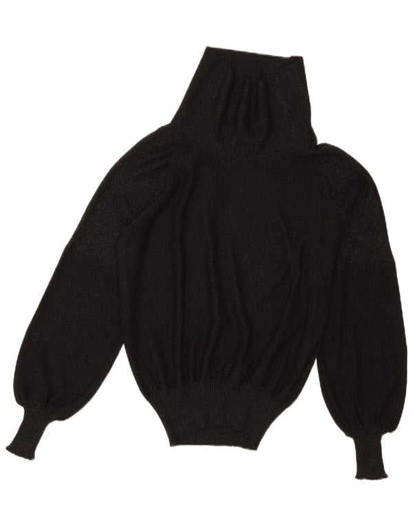 Vintage Damen Durchsichtiger Rollkragenpullover IT 48 XL Schwarz gefleckt