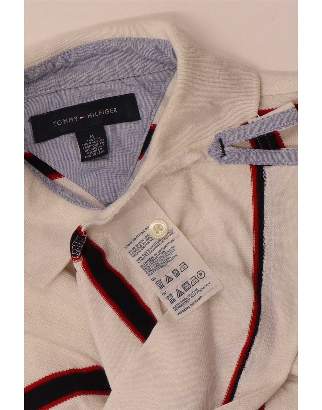 Tommy Hilfiger Herren-Poloshirt aus mittelweißer, gestreifter Baumwolle