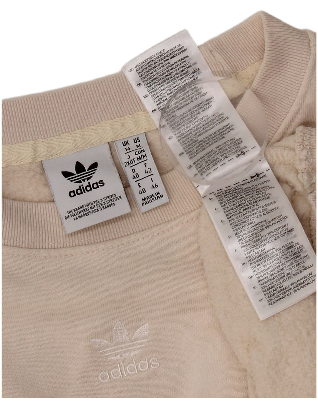 Adidas Damen Crop Oversized Sweatshirt Pullover UK 14 Mittelbeige Baumwolle