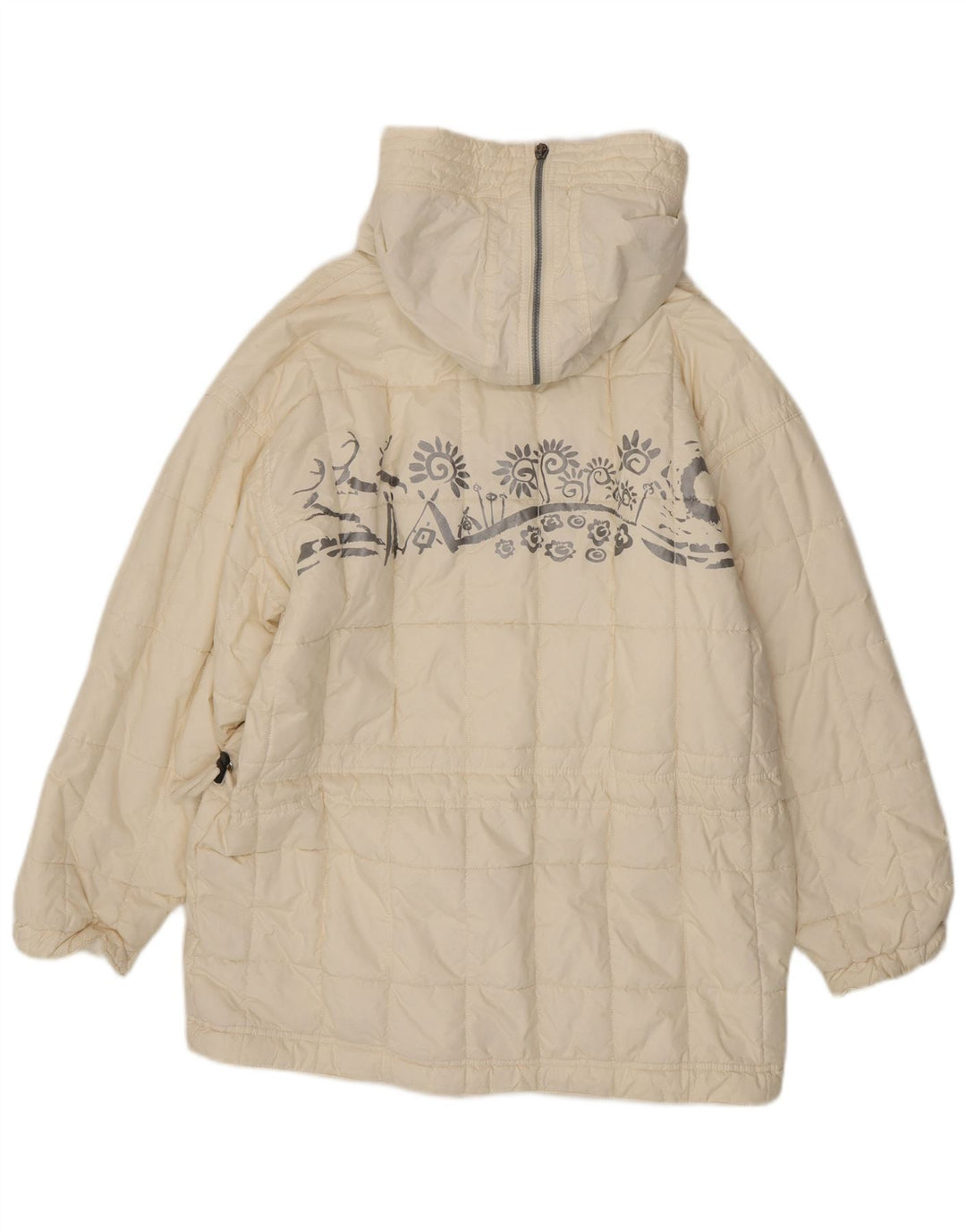 Vintage Damen Übergroßer gepolsterter Mantel UK 10 Kleines weißes Paisley-Polyester