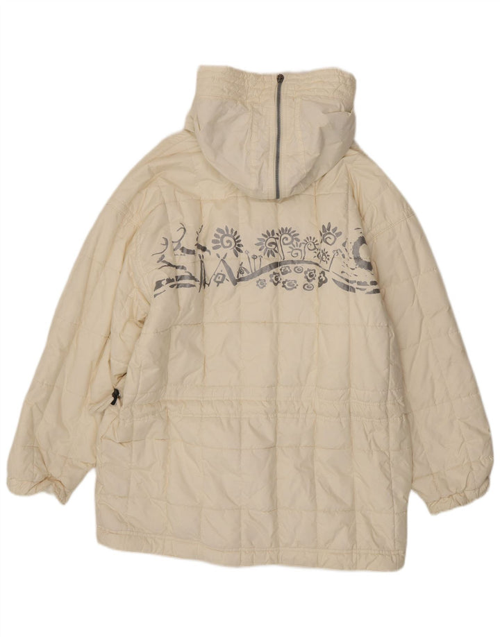 Vintage Damen Übergroßer gepolsterter Mantel UK 10 Kleines weißes Paisley-Polyester