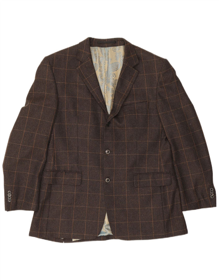 Vintage Herren 3-Knopf-Blazerjacke IT 54 2XL Braun kariertes Kaschmir
