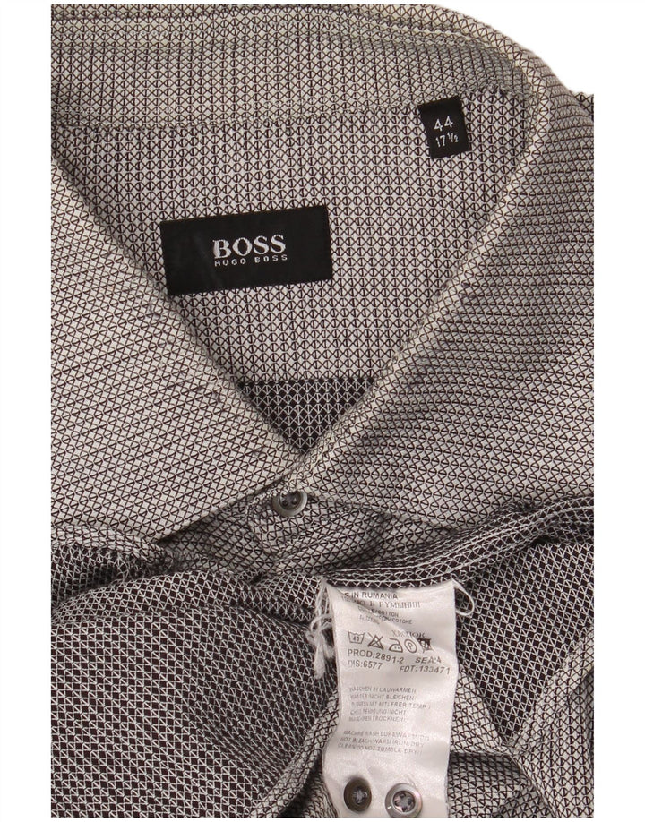 HUGO BOSS Herren-Flanellhemd, Größe 17 1/2 44 XL, graue geometrische Baumwolle