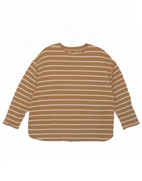 Gap Damen Übergroßes Top Langarm UK 20 2XL Beige gestreift Rayon