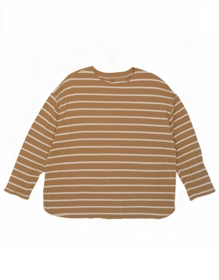 Gap Damen Übergroßes Top Langarm UK 20 2XL Beige gestreift Rayon