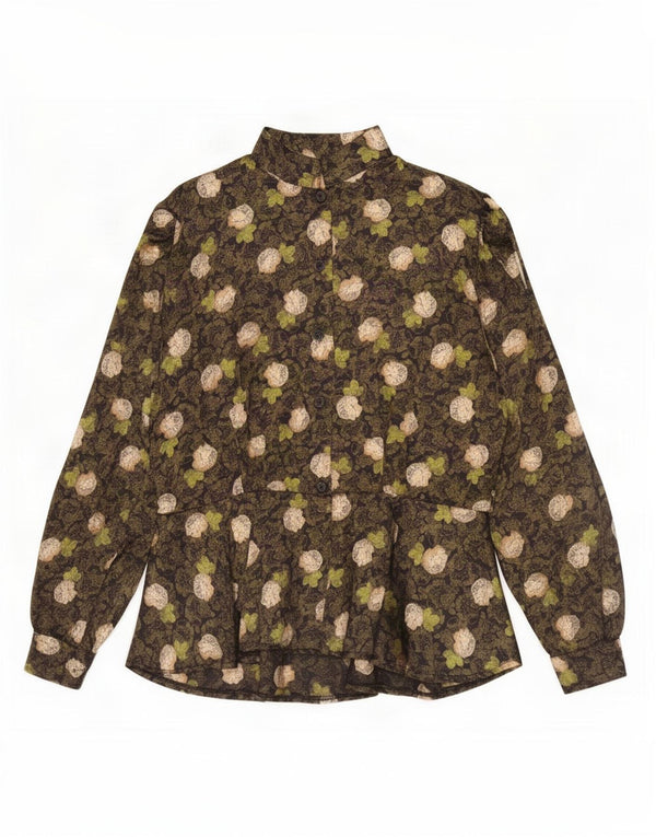 Vintage Damen Hemdbluse UK 14 Medium Khaki Floral