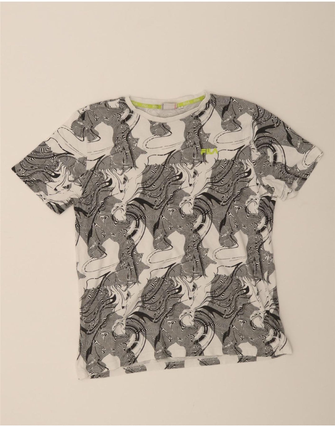 FILA Womens Abstract Pattern Graphic T-Shirt Top UK 16 Large Grey Cotton Vintage Fila and Second-Hand Fila from Messina Hembry 