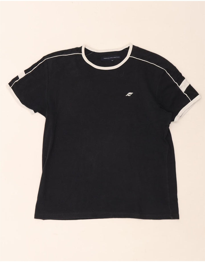 French Connection Herren-T-Shirt aus mittelschwarzer Colourblock-Baumwolle