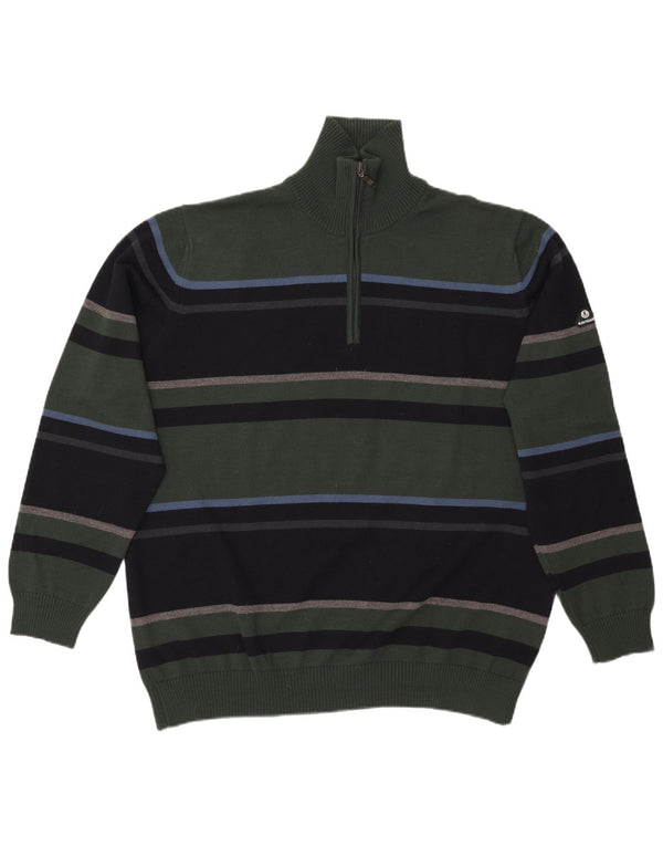 Navigare Herren-Pullover mit Reißverschluss am Hals, 3XL, grün gestreift, Wolle