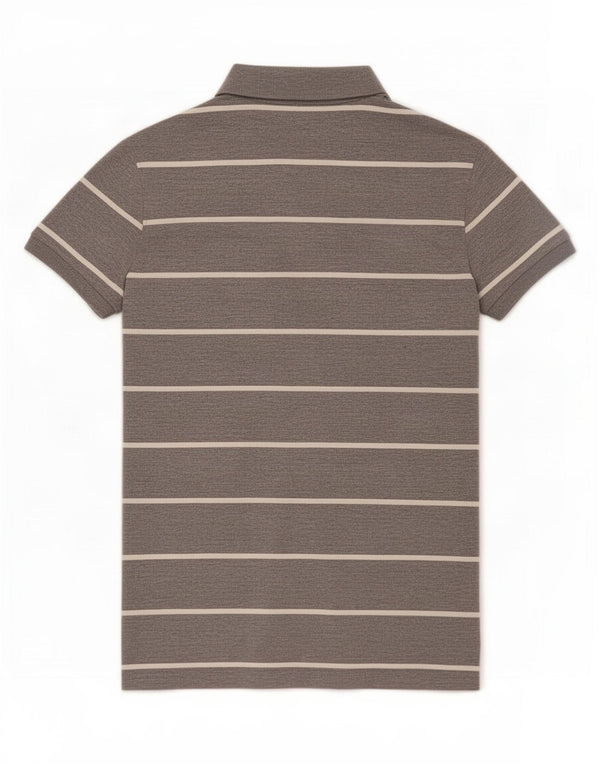 Superdry Damen-Poloshirt mit Grafik, UK 14, groß, grau gestreift, Baumwolle
