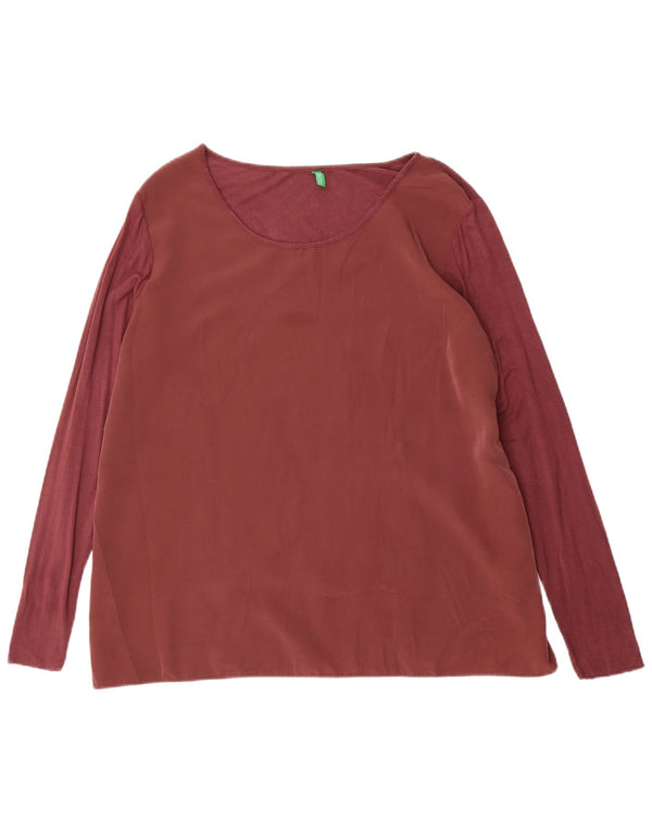 Benetton Damen Top Langarm UK 16 Large Maroon Viscose