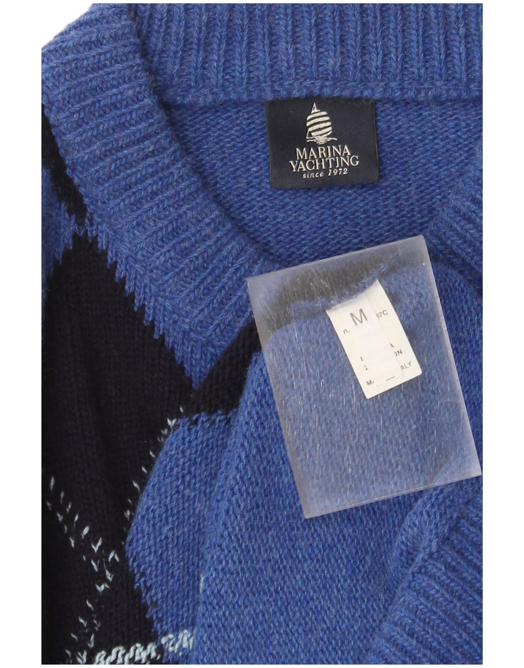 Marina Yachting Herren-Pullover mit Rundhalsausschnitt, mittelblau, Argyle/Diamant