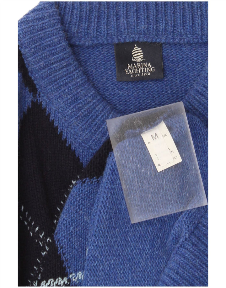 Marina Yachting Herren-Pullover mit Rundhalsausschnitt, mittelblau, Argyle/Diamant