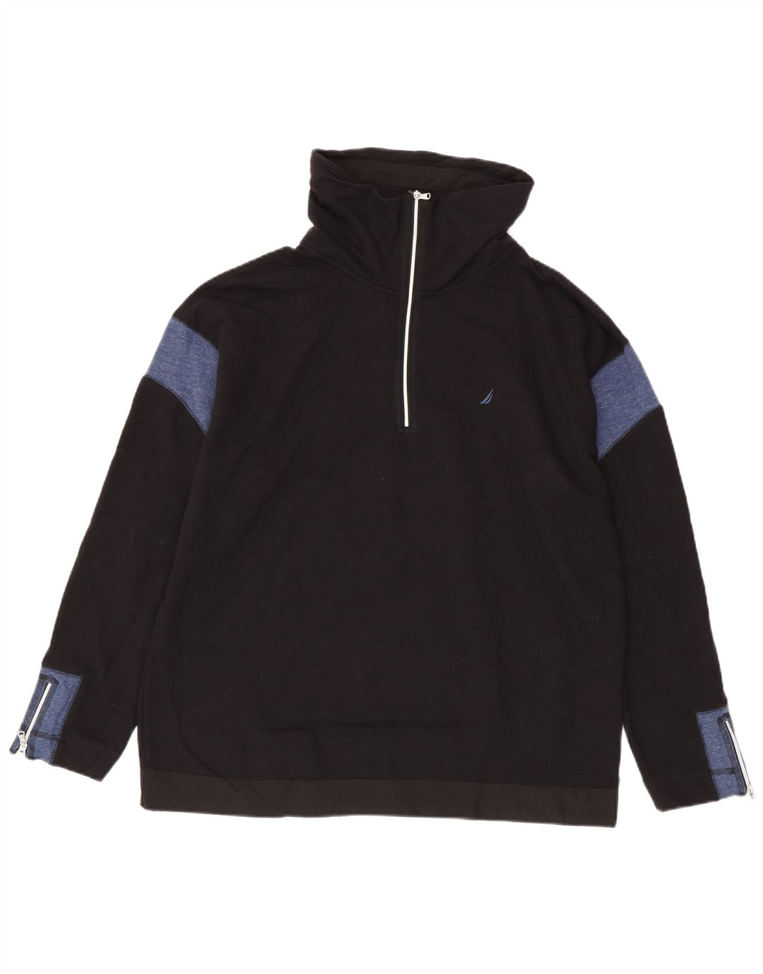 Nautica Herren-Sweatshirt mit Reißverschluss am Hals, Mittelschwarz, Colourblock-Baumwolle