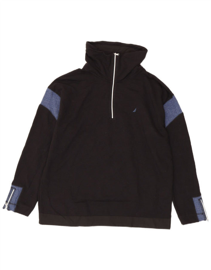 Nautica Herren-Sweatshirt mit Reißverschluss am Hals, Mittelschwarz, Colourblock-Baumwolle