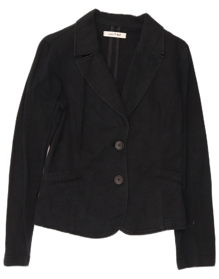 Zara Damen Trafaluc 2-Knopf-Blazerjacke UK 14 Große schwarze Baumwolle