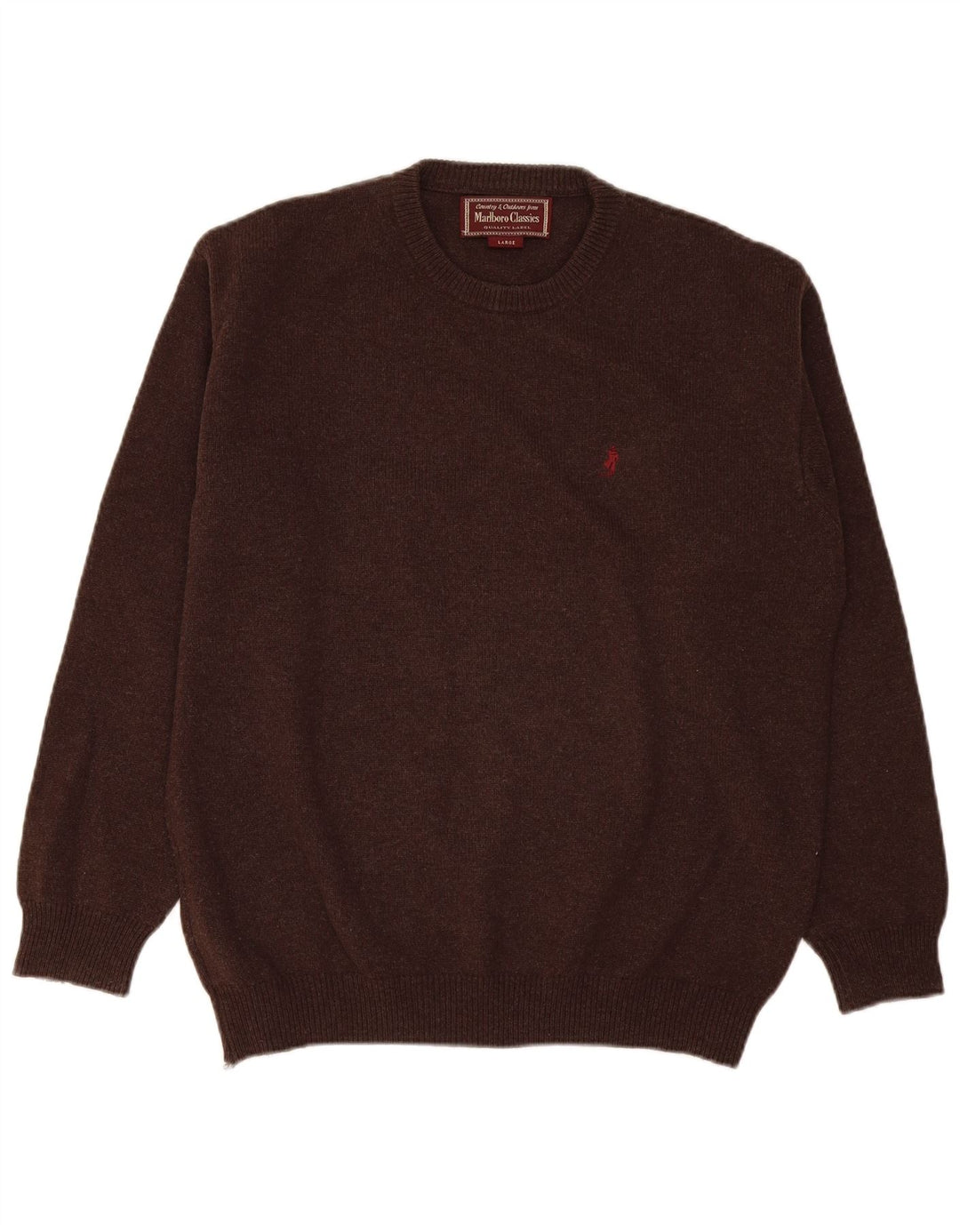 Marlboro Classics Herren-Pullover mit Rundhalsausschnitt, große braune Wolle