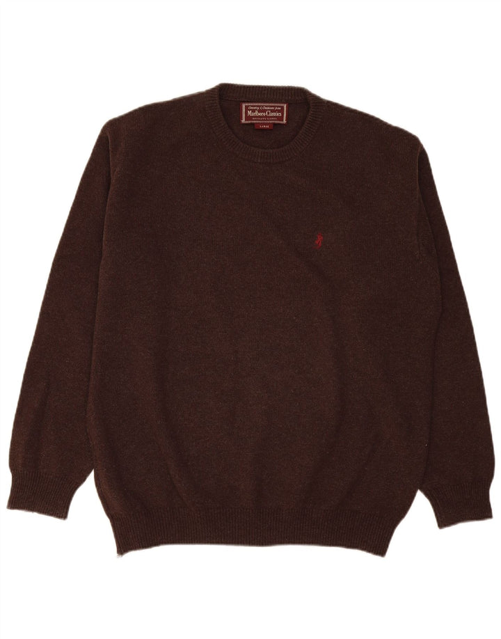 Marlboro Classics Herren-Pullover mit Rundhalsausschnitt, große braune Wolle