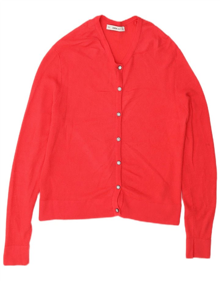 Zara Damen-Cardigan mit normaler Passform, UK 12, mittelrote Viskose