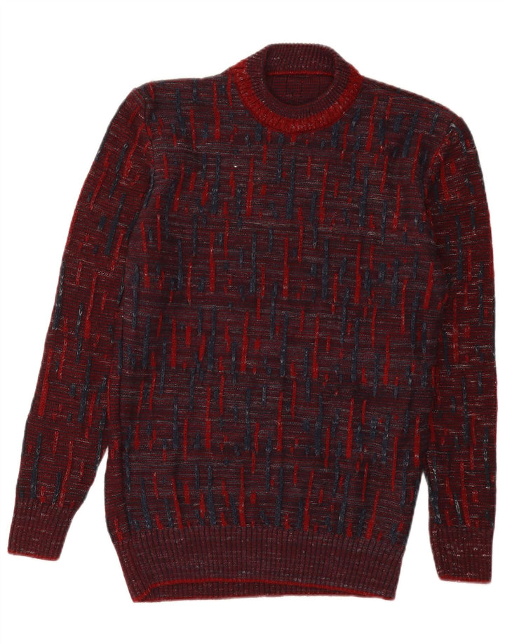 Vintage Damen Rollkragenpullover Pullover UK 12 Medium Burgund gestreift