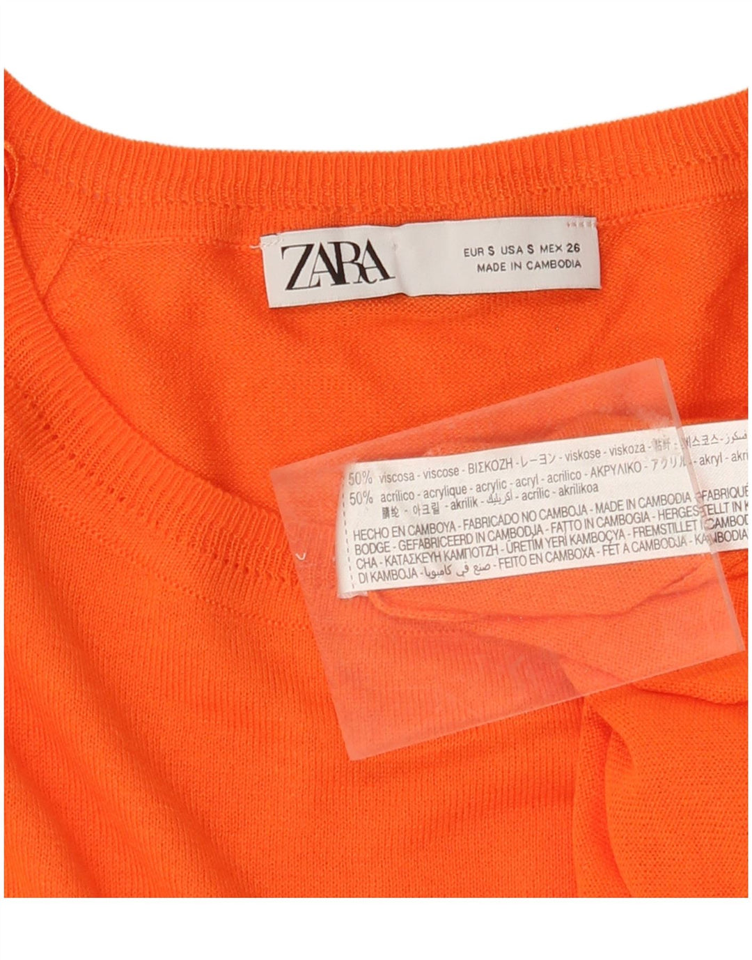 ZARA Womens Crop Oversized Crew Neck Jumper Sweater UK 10 Small Orange
