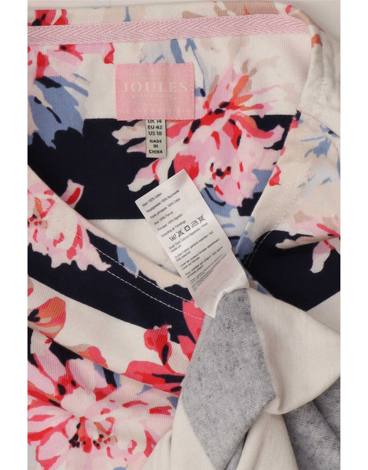 Joules Damen-Top, 3/4-Ärmel, UK 14, mittelweiß, geblümt, Baumwolle
