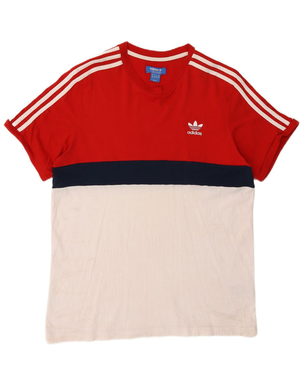 Adidas Herren T-Shirt Top Large Rot Colourblock Baumwolle