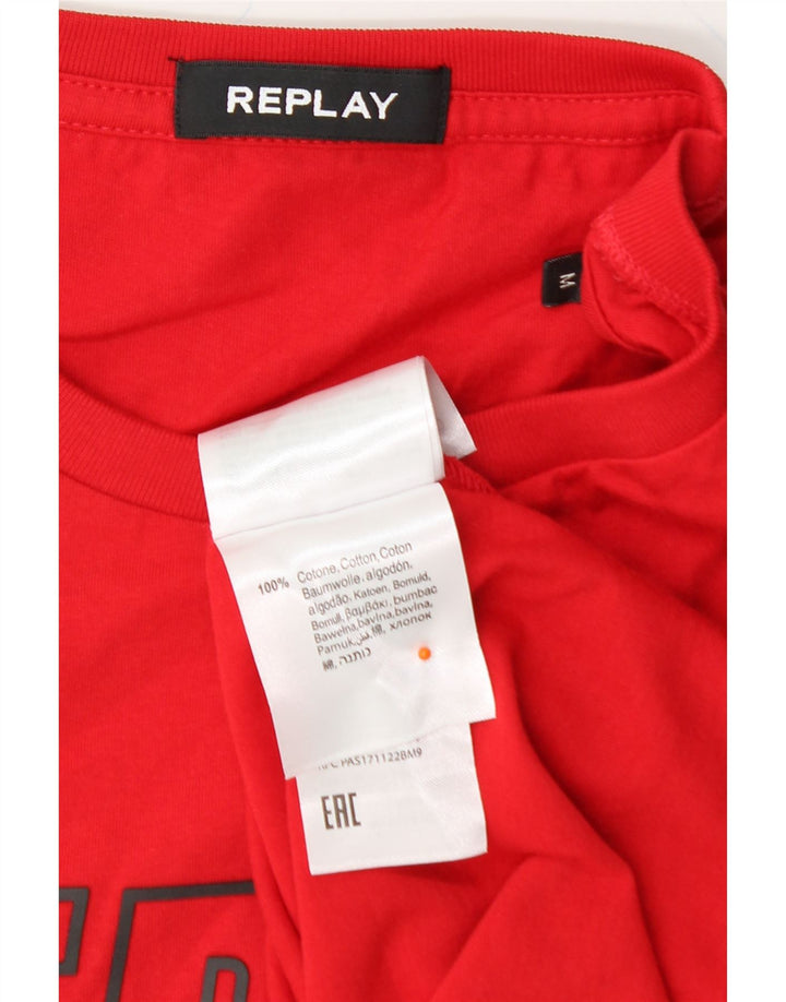 REPLAY Mens Graphic T-Shirt Top Medium Red Cotton Vintage Replay and Second-Hand Replay from Messina Hembry 