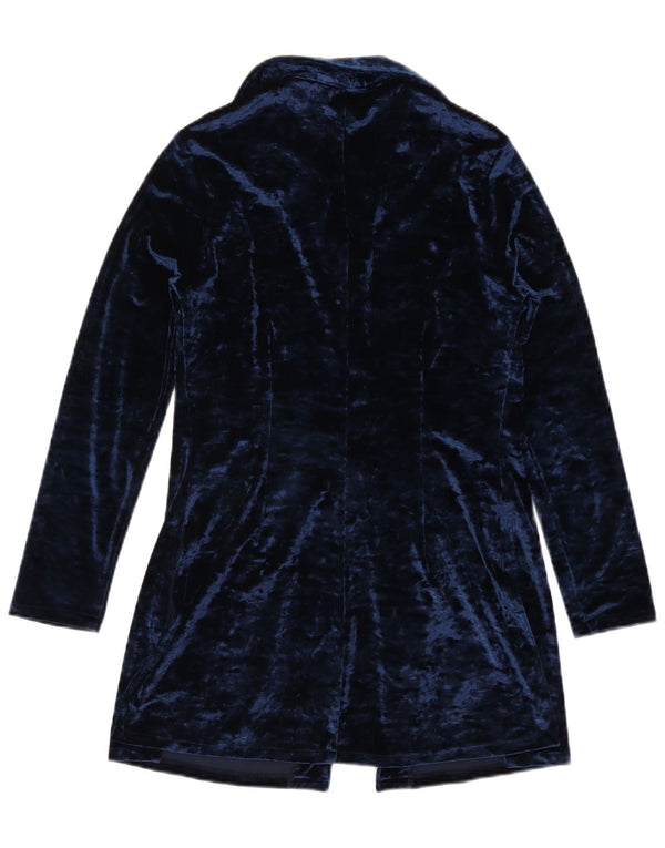 Vintage Damen Longline-Hemdbluse IT 44 Medium Marineblau Polyester