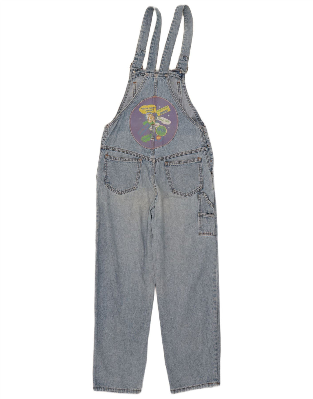 Vintage Damen Latzhose mit gerader Grafik und gerader Jeans, EU 38, mittelblaue Baumwolle