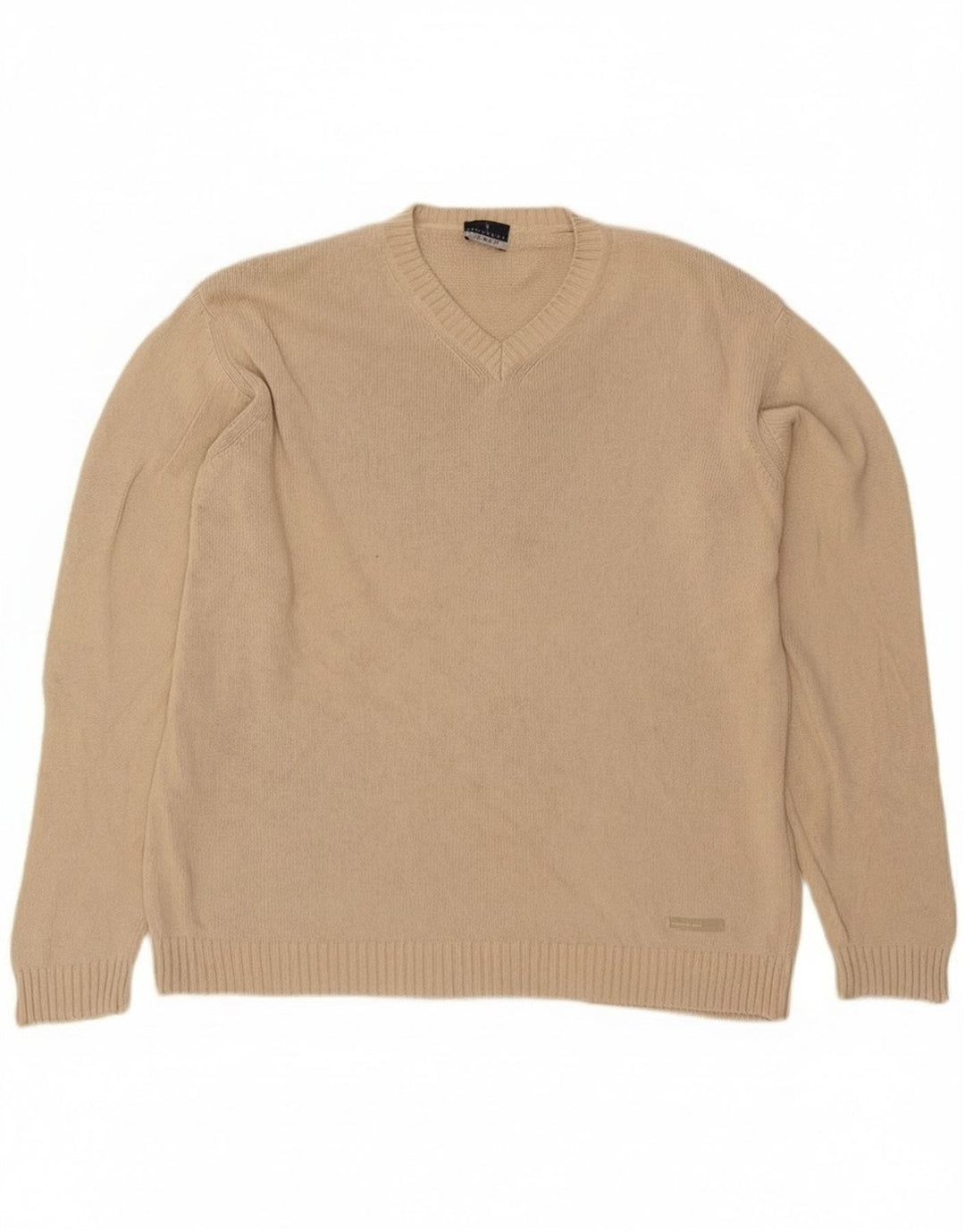 Trussardi Herren-Pullover mit V-Ausschnitt, groß, beige Baumwolle