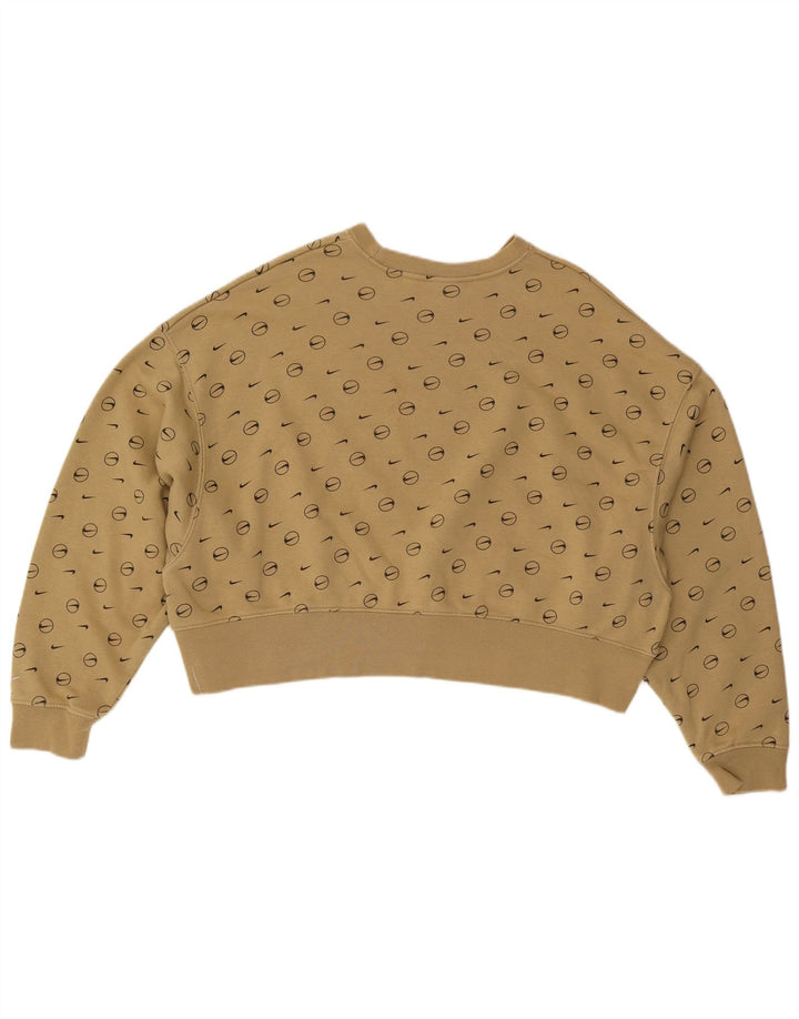 NIKE Womens Oversized Crop Graphic Sweatshirt Pullover UK 10 Small Khaki