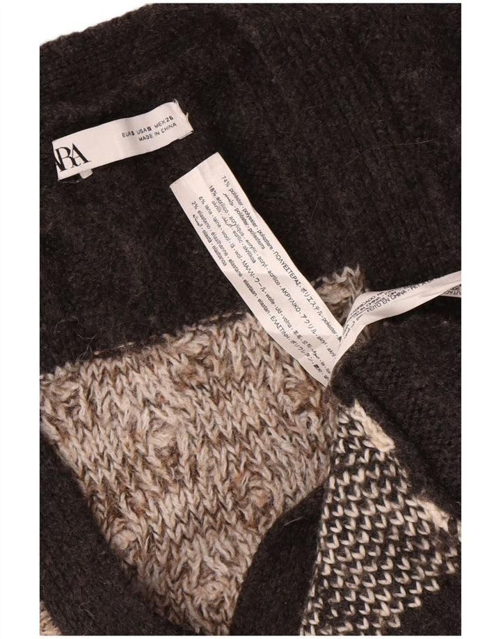 Zara Damen-Strickjacke in Übergröße, Gr. 10, klein, braun, Patchwork