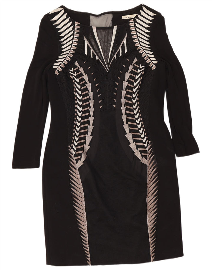 Karen Millen Damen-Etuikleid mit 3/4-Ärmeln, UK-Gr. 14, Mittelschwarz, geometrisch