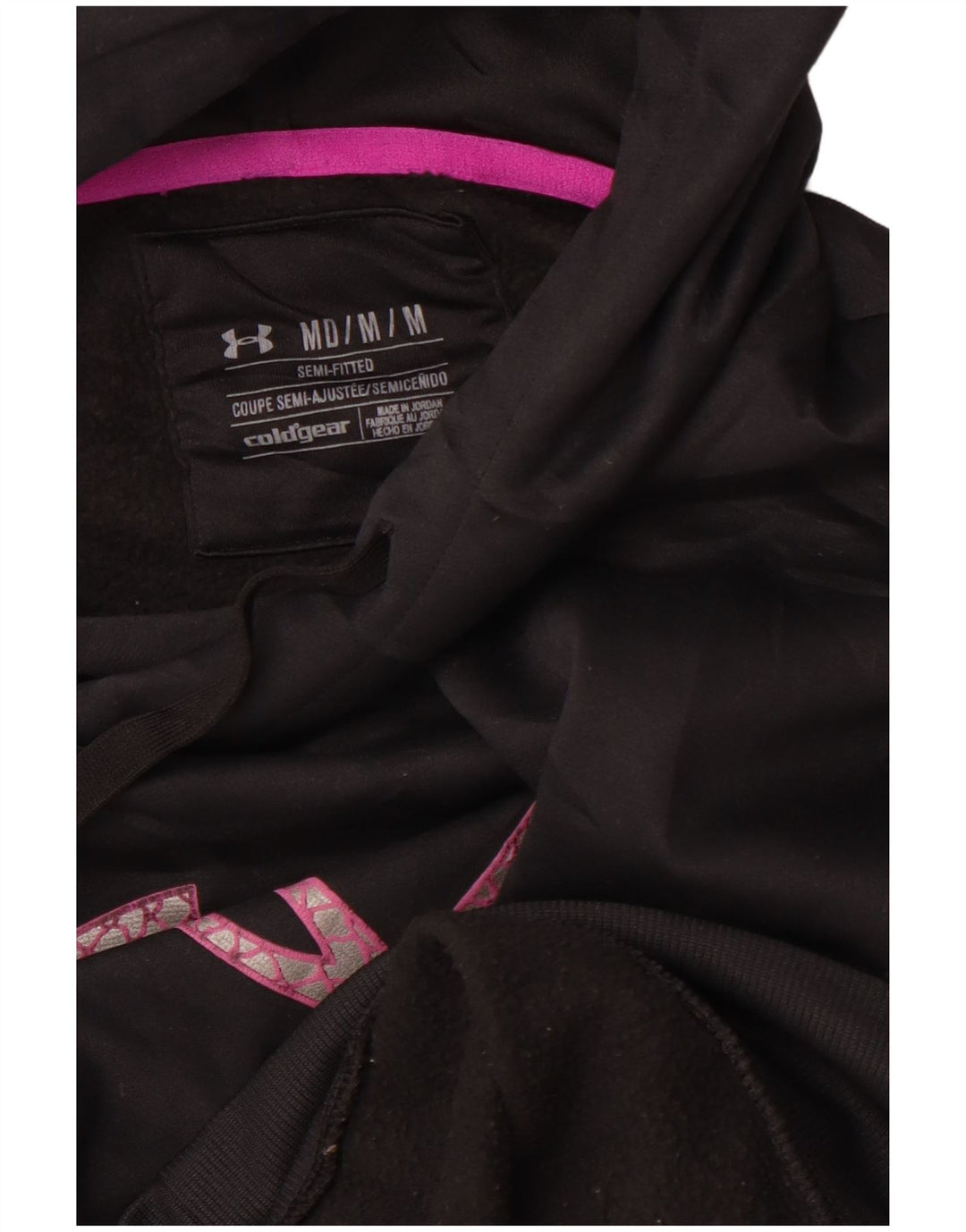 UNDER ARMOUR Damen Cold Gear Graphic Hoodie Pullover UK 14 Medium Schwarz