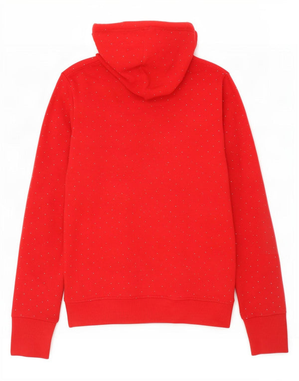 Superdry Damen-Kapuzenpullover mit Grafik, UK 12, mittelrot gepunktete Baumwolle