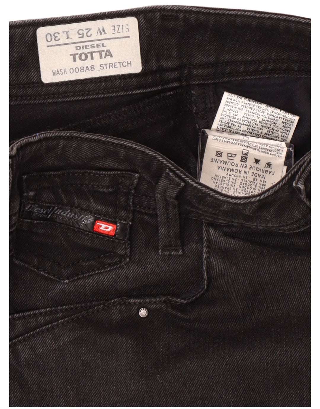 Diesel Damen Totta Straight Jeans W25 L27 Schwarze Baumwolle
