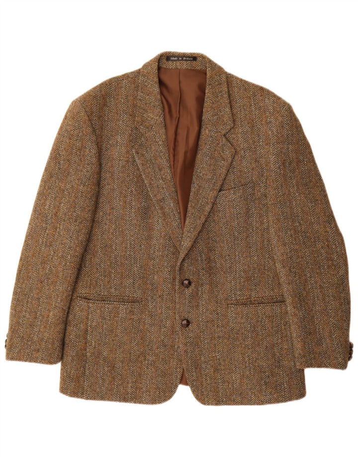 Harris Tweed Herren-Blazer mit 2 Knöpfen, UK 44, 2XL, braune Wolle mit Fischgrätenmuster