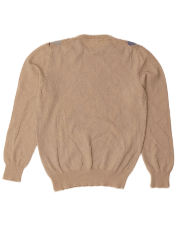 Vintage Damen Rundhalspullover Pullover UK 8 Small Beige Argyle/Diamant