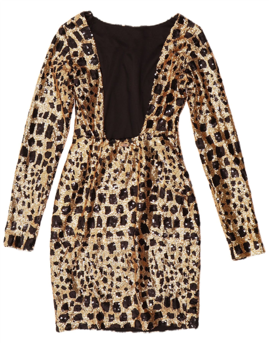 GUESS Damen Langarm-Pailletten-Bodycon-Kleid UK 6 XS Gold Geometrisch