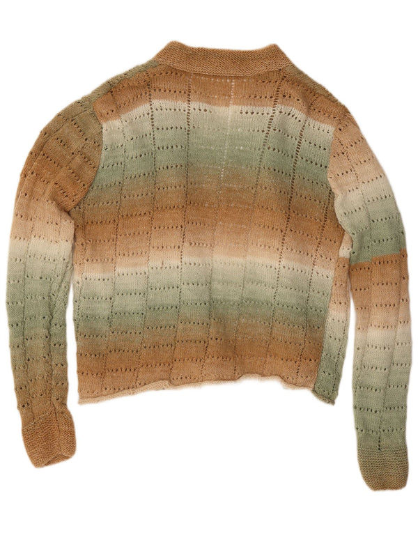 Vintage Damen Offener Cardigan Pullover UK 18 XL Braun gestreift
