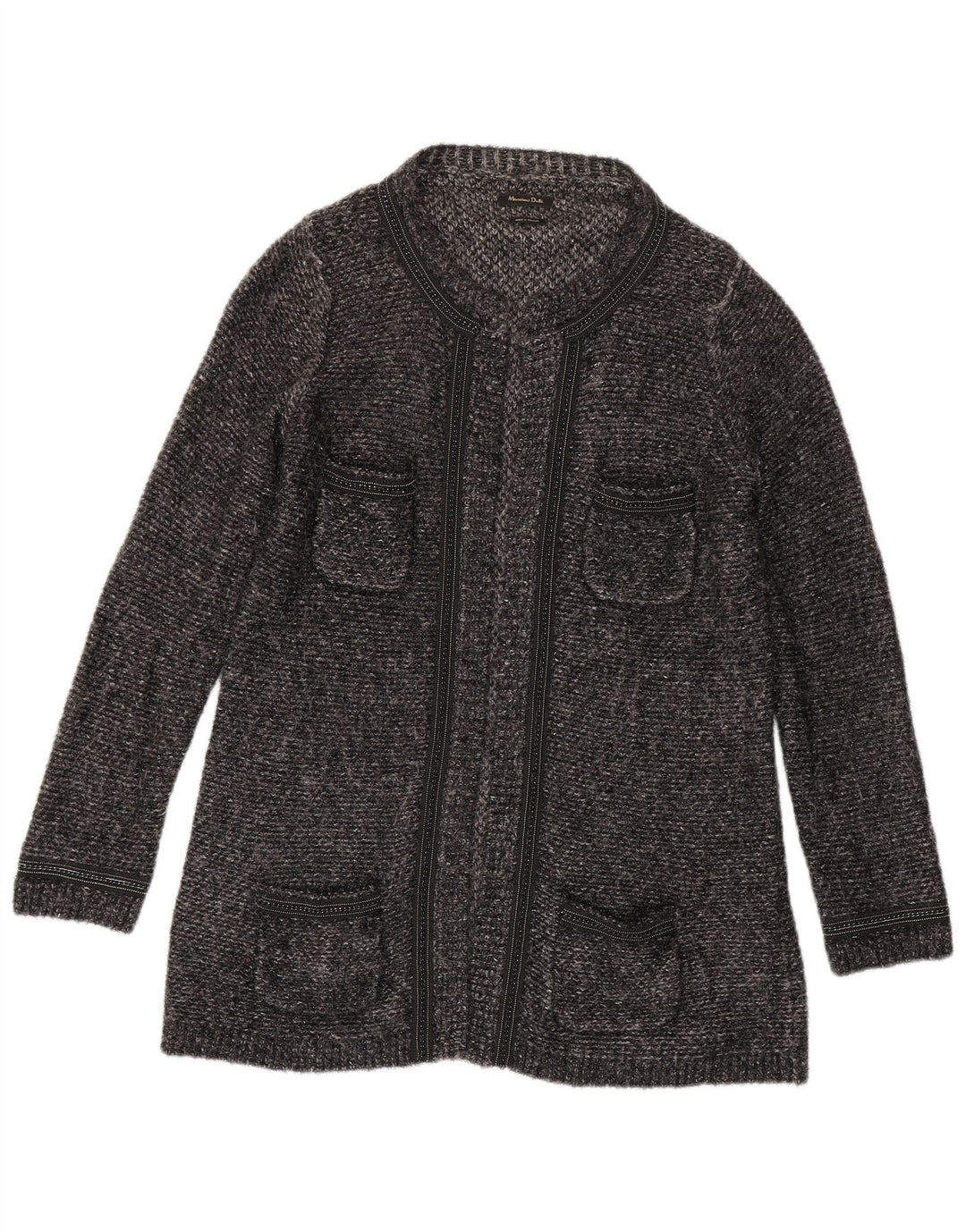 Massimo Dutti Damen Longline-Cardigan-Pullover UK 14 Mittelgrau meliert