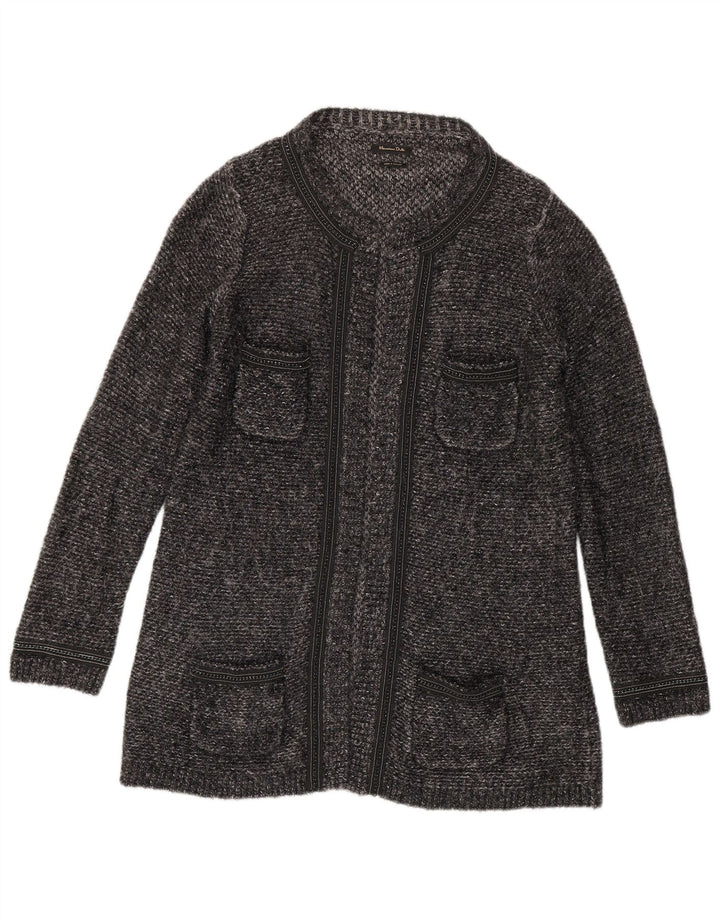 Massimo Dutti Damen Longline-Cardigan-Pullover UK 14 Mittelgrau meliert