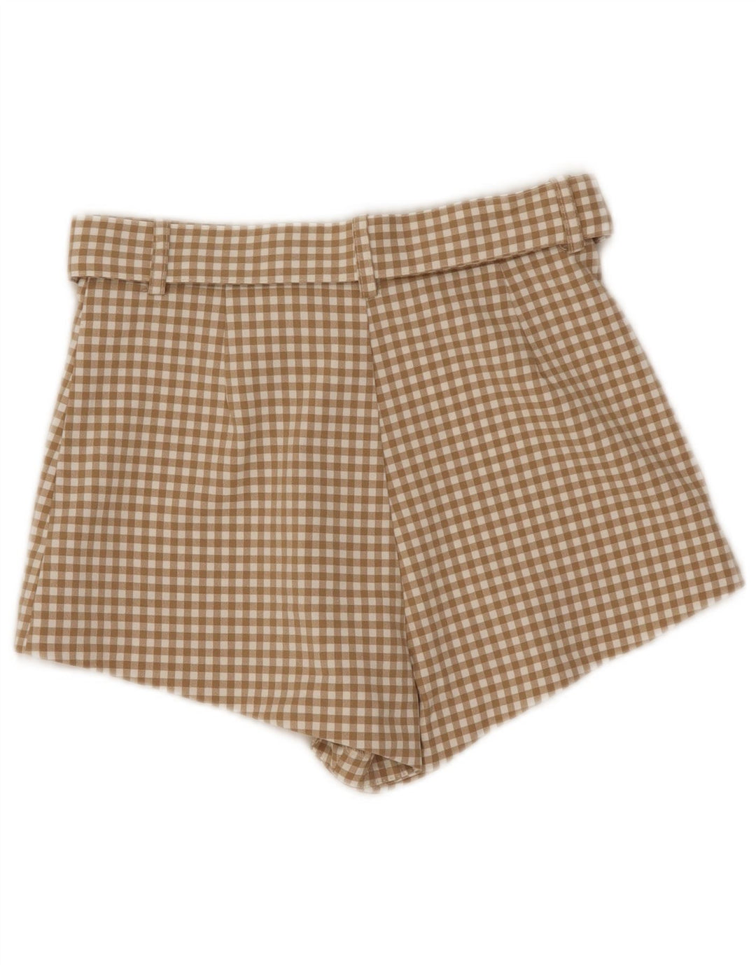 Zara Damen-Hotpants mit hoher Taille, Größe S, Größe S, Beige, Gingham-Polyester