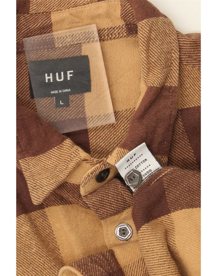 HUF Herren-Flanellhemd, groß, braun, Gingham-Baumwolle