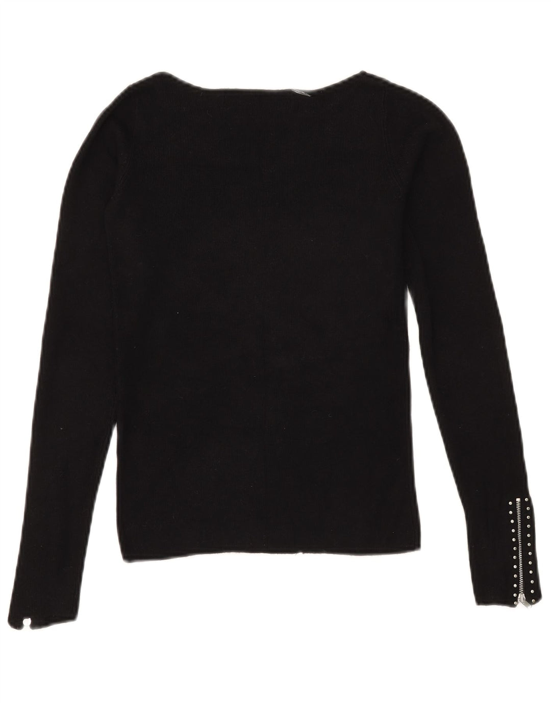 Zara Damen Crop Top Langarm UK 10 Small Schwarze Viskose