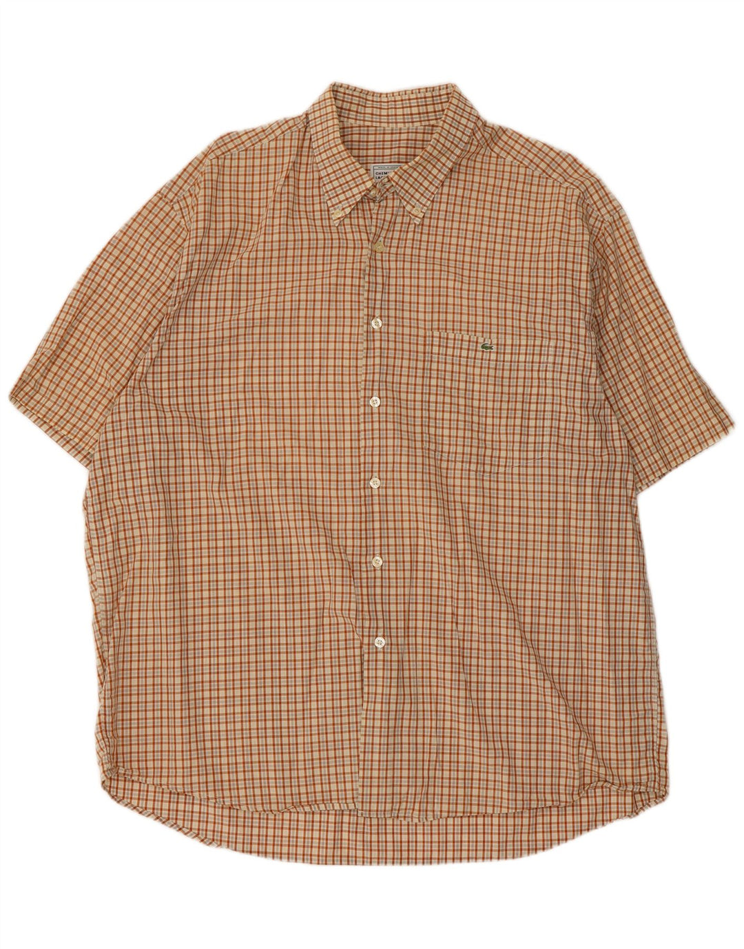 Lacoste Herren Kurzarmhemd 2XL Braun kariert